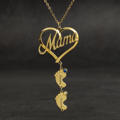 Collier maman personnalisé avec pendentifs pieds de bébé 1-10