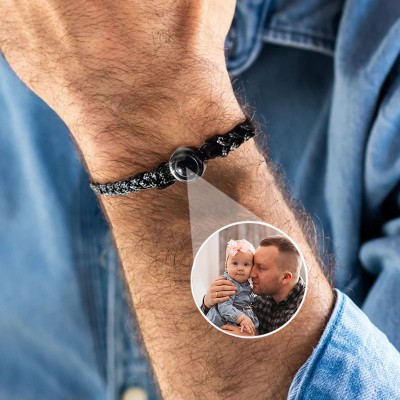 Bracelet de projection de photo personnalisé pour homme avec photo à l'intérieur Cadeau pour papa grand-père Cadeaux de fête des pères