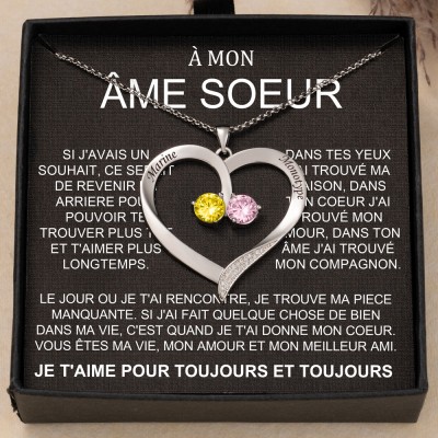 À mon âme soeur pendentif coeur nom collier cadeaux pour âme sœur cadeaux d'anniversaire idées de cadeaux de saint valentin