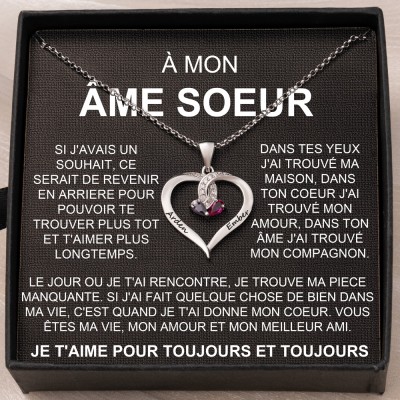 Collier personnalisé en forme de cœur avec 2 noms et pierres de naissance, idées cadeaux pour la Saint-Valentin, anniversaire, Noël