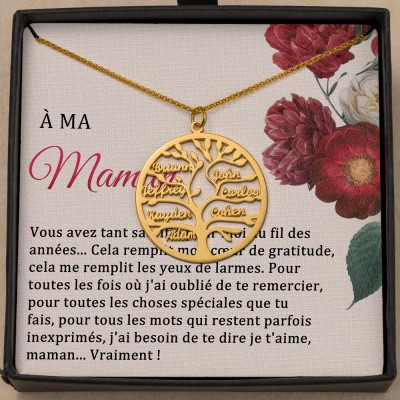 Collier personnalisé avec arbre généalogique de ma mère, plusieurs noms, idées de cadeaux uniques pour les cadeaux d'adoption de maman