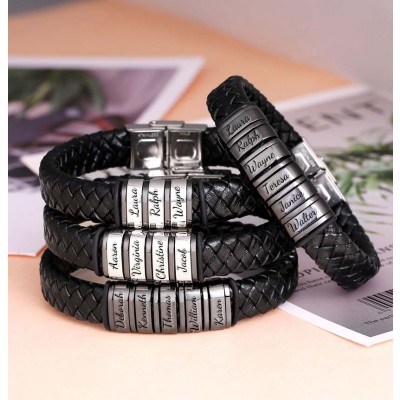 Bracelet personnalisé en cuir tressé pour hommes avec 1-10 perles