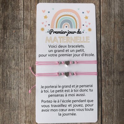 Premier jour de la maternelle maman et moi coeur rose bracelets assortis