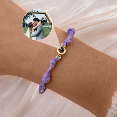 Cadeau personnalisé de bracelet de projection de photo de corde tressée pour l'anniversaire, mariage