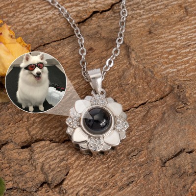 Collier personnalisé de projection de photo d'animal familier de tournesol commémoratif Noël, cadeau d'anniversaire