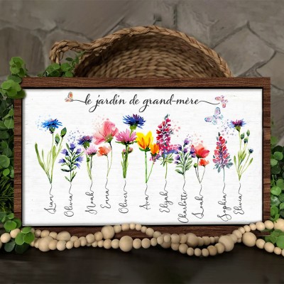 Cadre de jardin fleuri personnalisé, mois de naissance, panneau en bois, cadeaux de noël pour maman et grand-mère