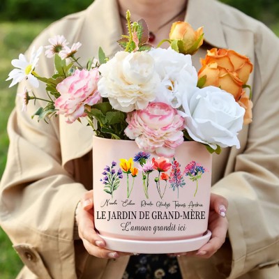 Pot de fleurs de naissance en plein air, jardin de grand-mère personnalisé, avec nom d'enfant, idées de cadeaux de noël