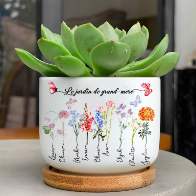 Le jardin de grand-mère Mois de naissance Fleur Pot de plantes succulentes Cadeaux de Noël personnalisés pour grand-mère maman