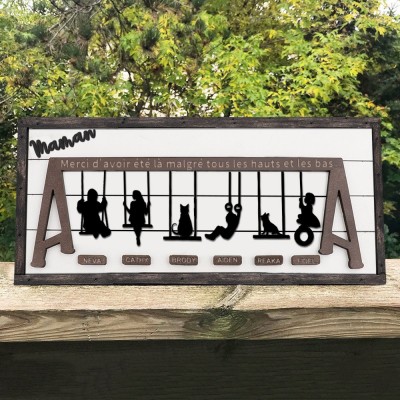 Panneau personnalisé Mama Swing Set avec noms, cadeau de fête des mères, cadeau de famille pour maman grand-mère