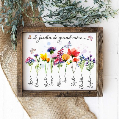 Signe personnalisé de fleur de naissance de jardin de grand-mère avec le nom de petits-enfants, cadeau de Noël pour maman grand-mère