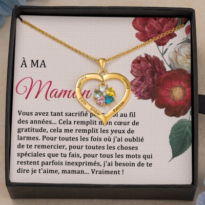 Collier avec nom en forme de cœur pour maman, avec pierre de naissance, cadeaux personnalisés pour maman, idées de cadeaux de Noël