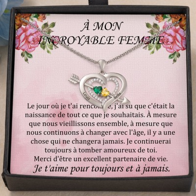 Collier personnalisé pour mon incroyable femme flèche de cupidon cœur pierre de naissance idées cadeaux d'anniversaire de mariage pour femme