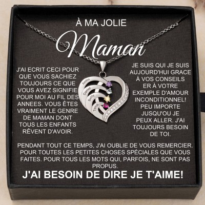 Collier personnalisé avec pierre de naissance pour maman, idées cadeaux d'amour pour maman, cadeaux d'anniversaire pour grand-mère