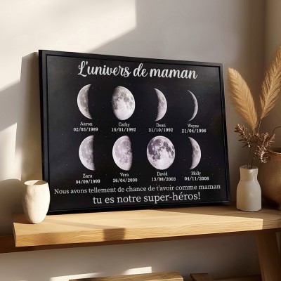 Cadre d'impression personnalisé de Phase de lune de l'univers de maman pour les cadeaux de souvenir de famille de cadeau de fête des mères