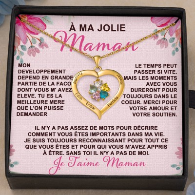 Collier personnalisé avec nom de ma belle maman, avec pierre de naissance, idées cadeaux d'amour pour maman, cadeaux de noël