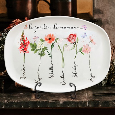 Plateau de fleurs personnalisé du mois de naissance du jardin de grand-mère avec noms d'enfants, cadeau de Noël pour grand-mère maman