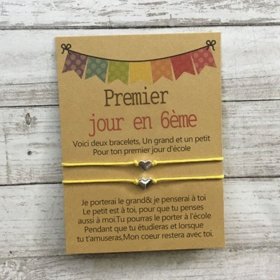 Rentrée des classes bracelet Premier jour en 6ème cadeau pour enfant lot de 2