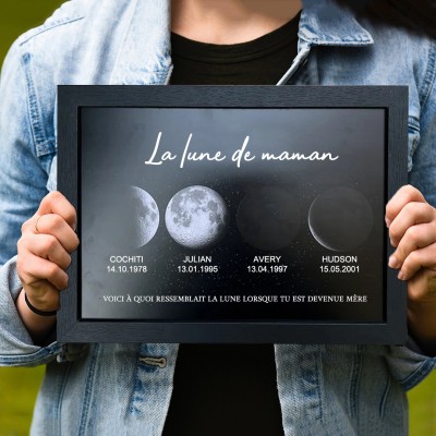 Cadre d'impression de phases de lune personnalisé pour maman, avec noms, cadeaux de famille pour maman et grand-mère