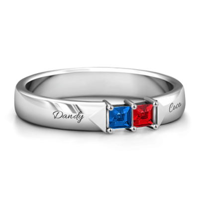 Bague avec pierre de naissance gravée taille princesse en argent sterling S925