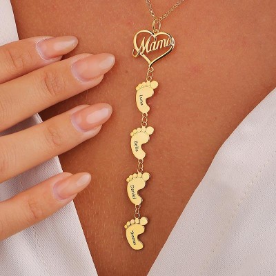 Collier maman personnalisé plaqué or 18 carats avec pendentifs 1-10 pieds de bébé