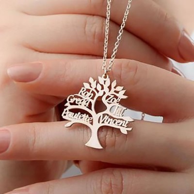 Collier personnalisé de nom d'arbre généalogique avec 1-8 noms