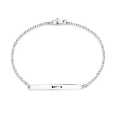 Bracelet de barre de nom en argent avec pierre de naissance personnalisée