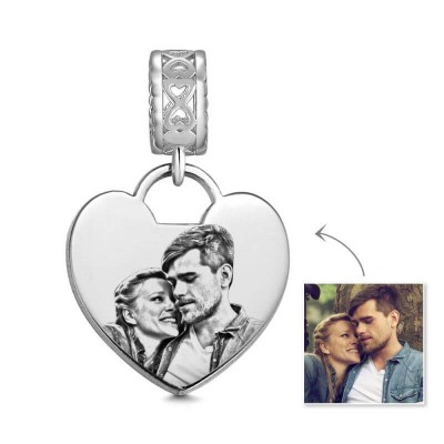 Charme Photo Avec Bijoux De Portrait Personnalisés En Forme De Coeur Plaqué Platine - Argent