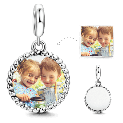 Charm Photo Pendentif Rond Argenté