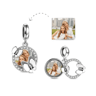 Charm Photo Pave CZ Avec Papillons Argent