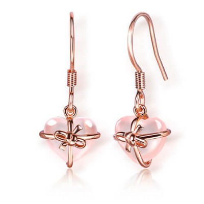 Boucles d'oreilles nœud papillon rose scintillant en forme de cœur