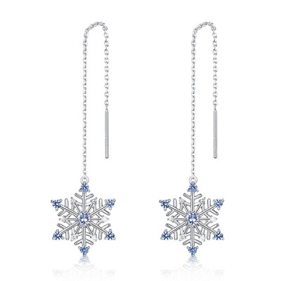 Boucles d'oreilles longues pierres précieuses flocon de neige en argent