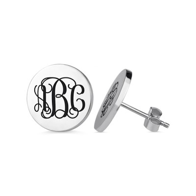 Boucles d'oreilles monogramme disque gravé en argent sterling