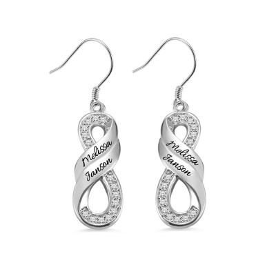 Boucles d'Oreilles Infinies Deux Prénoms Personnalisées en Argent