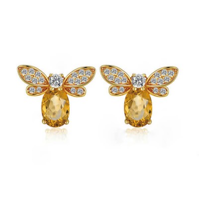 Boucles d'oreilles en forme d'abeille en citrine naturelle