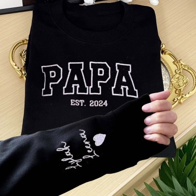 Sweat-shirt à capuche brodé papa personnalisé avec noms de petits-enfants sur la manche, idées cadeaux pour la fête des pères