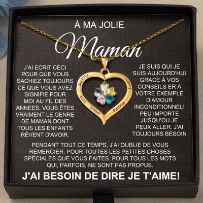 Collier personnalisé avec nom en forme de cœur pour maman, avec pierre de naissance, cadeaux de noël pour maman