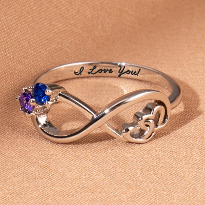 Bague de promesse de pierre de naissance personnalisée pour les couples cadeau de la Saint-Valentin pour la petite amie de la femme