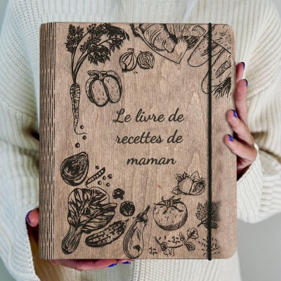 Livre de recettes familial personnalisé en bois, idées cadeaux pour le jour de Noël