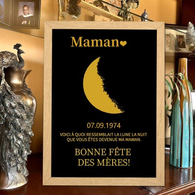 Signe personnalisé en bois de phase de lune pour le cadeau de fête des mères, cadeau de nouvelle maman