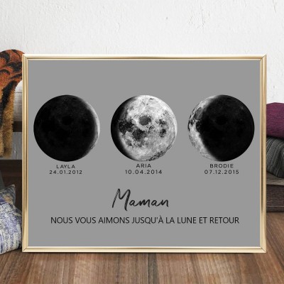 Cadeau personnalisé de cadre d'impression de phase de lune pour des idées de cadeau de fête des mères de maman