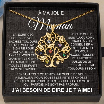 Collier avec nom d'arbre de vie personnalisé À ma belle maman avec pierre de naissance, cadeaux de noël pour maman