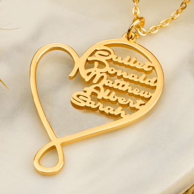 Collier personnalisé de famille de coeur gravé avec 1-7 noms cadeau de Noël pour elle