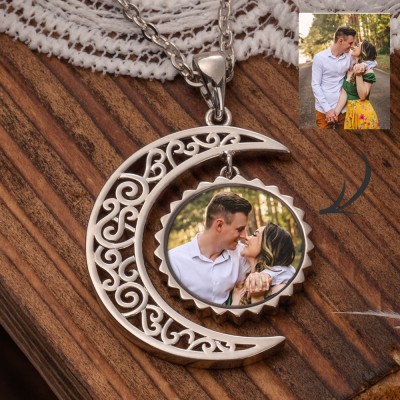 Collier Photo Personnalisé Argent S925 Soleil & Lune