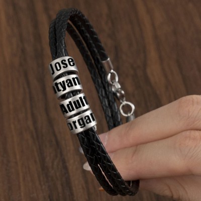 Bracelet en cuir tressé avec petites perles personnalisées