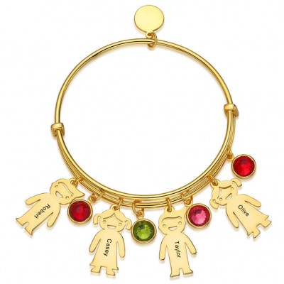 bracelet de bracelet personnalisé par placage à l'or 18K avec 1-10 pierres de naissance charmes d'enfants