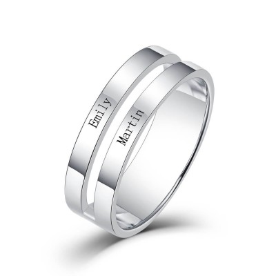 Bague de promesse de nom gravée personnalisée en argent sterling S925 pour les couples 2 noms