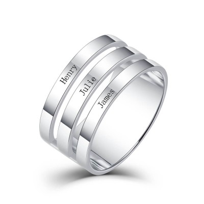 Bague Prénom Gravé Personnalisée en Argent Sterling S925 3 Prénoms