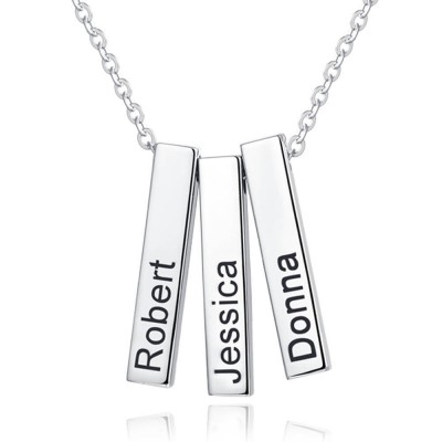 Collier de barre 3d vertical gravable personnalisé en argent avec 1-3 barres gravées