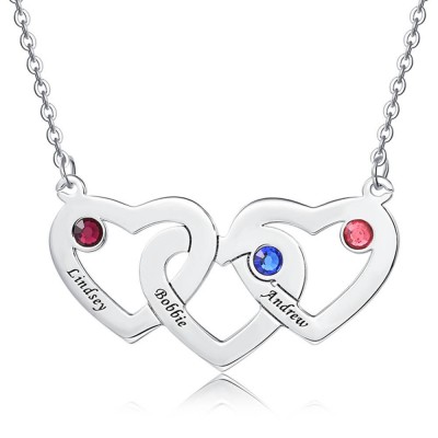 Collier pendentif coeur avec 1-3 pierres de naissance et gravures