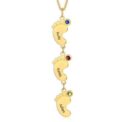 Collier maman personnalisé plaqué or 18 carats avec pendentifs 1-10 pieds de bébé